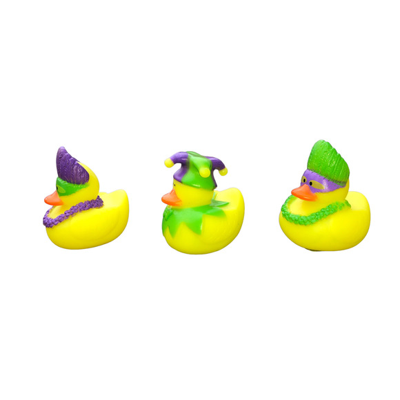 Set of 3 Mardi Gras Fat Tuesday New Orleans 2" Rubber Ducks Duckies Jeep Duck - Picture 2 of 4